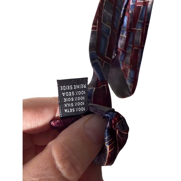 Pronto Uomo Men's 100% Silk Neck Tie Burgundy Blue - Picture 3 of 6